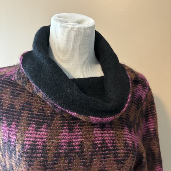 Beautiful designer sweater VERONICA BEARD brown black fucshia wool blend L - Picture 3 of 4